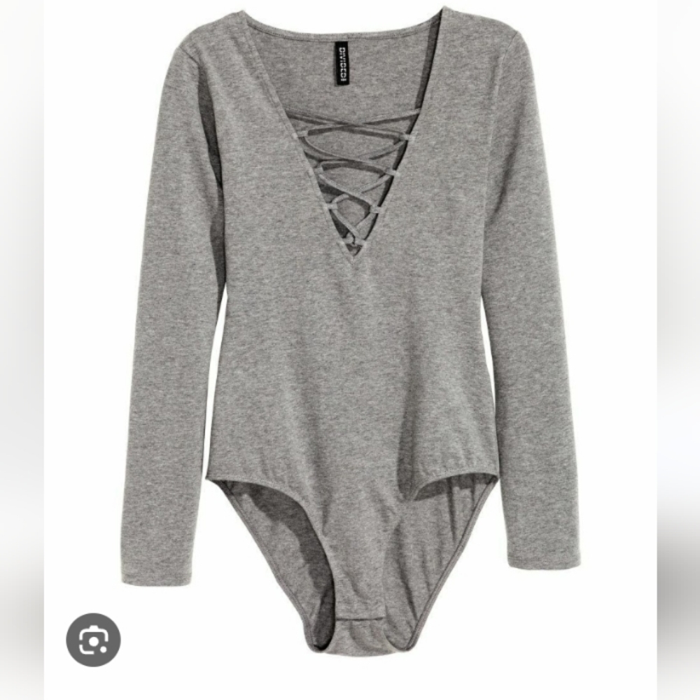 BLACK H&M lace up bodysuit S